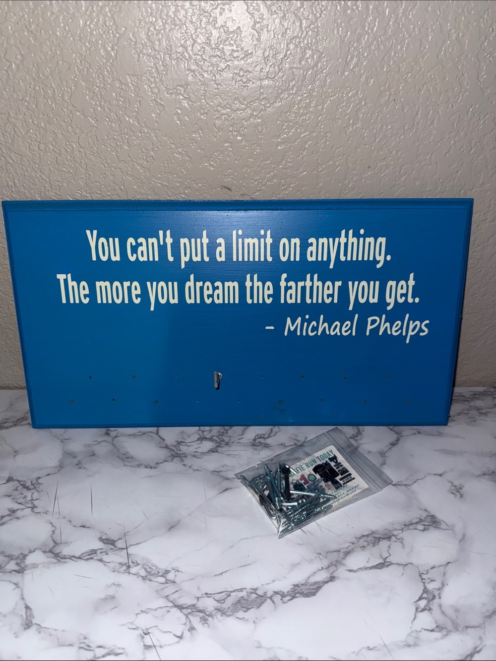 Blue Swim Medal/Trophy Hanging Wall Sign with Michael Phelps Quote
